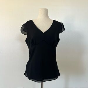 Ann Taylor black blouse with V-neck and cap sleeves. Size: 6
